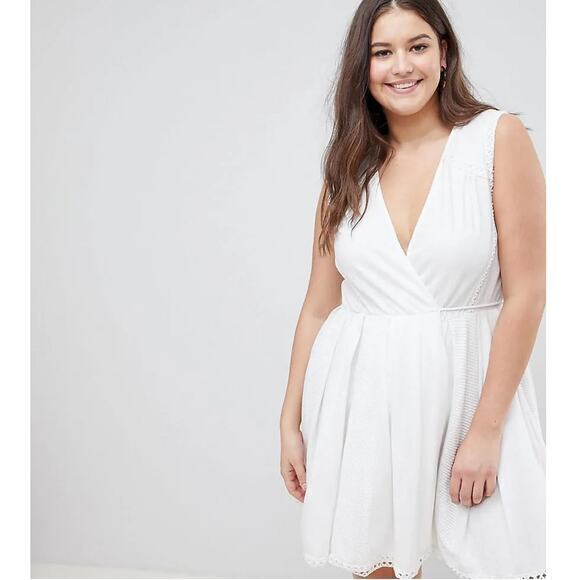 ASOS Curve Dresses & Skirts - NWT ASOS Curve Mini Wrap Sundress with Embroidered Trim White Size 22 Sun Dress